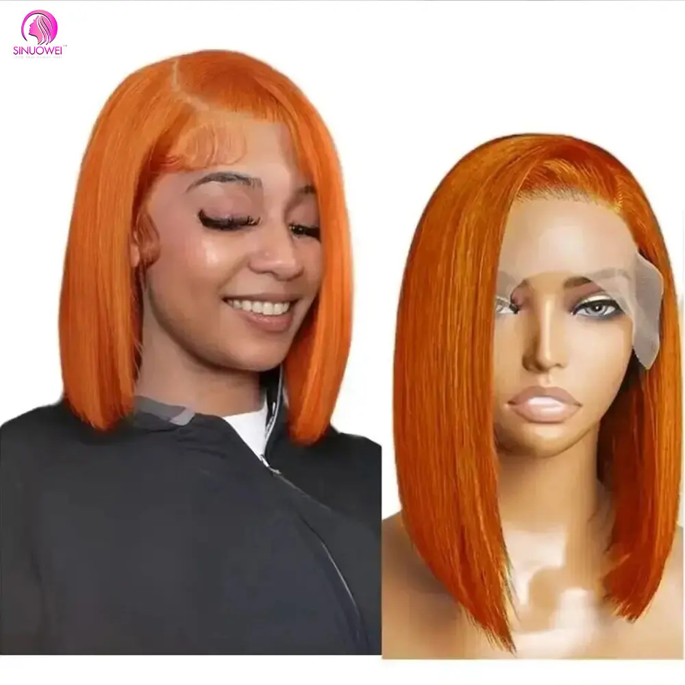 Ginger Orange Highlight Straight Bob Colored Wig #350 Straight Lace Front Wigs P4/27 Lace Closure Wig Human Hair For Black Women