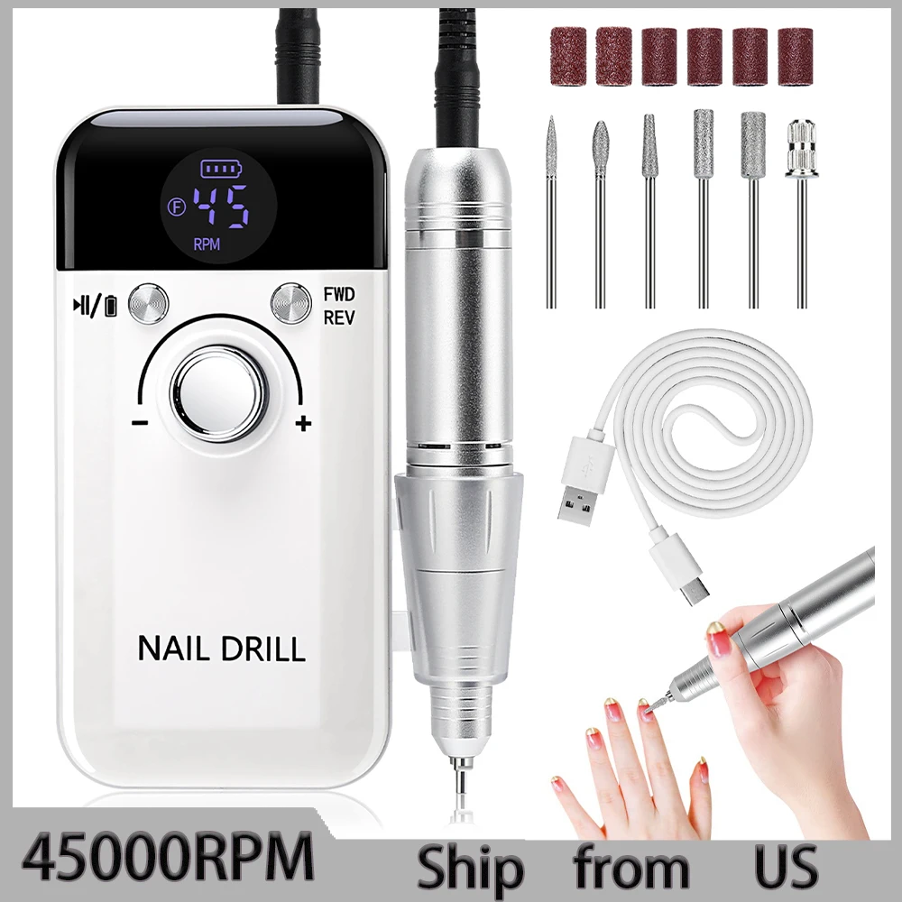 45000RPM Nail Drill Machine For Manicure With LCD Display Sander Nail Rechargeable Nail Lathe Electric Cordless Drill For Gel