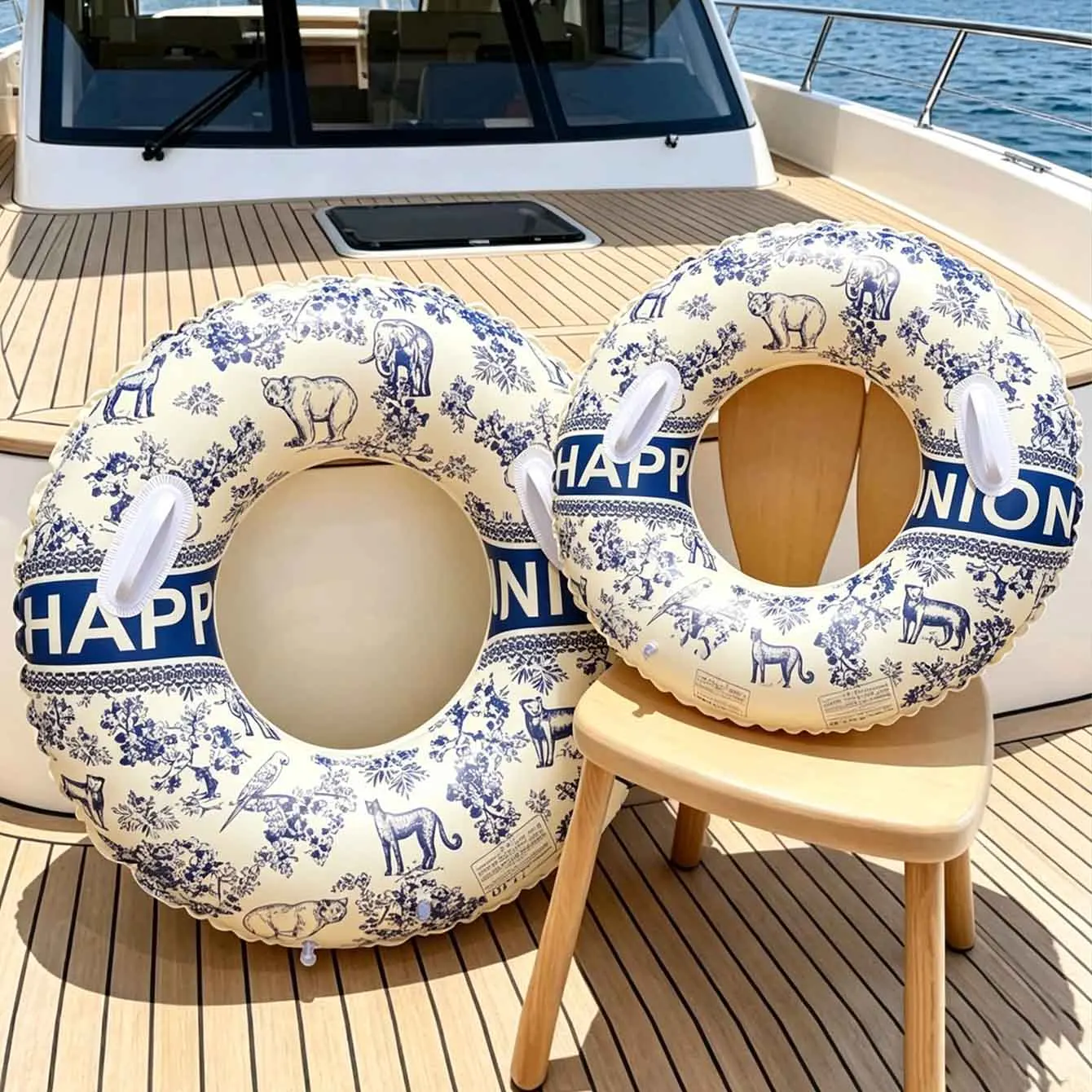 

1PC Adult Inflatable Swim Ring with Handles Vintage Animal Floral Print Pool Float Tube PVC Ring for Beach Pool Summer
