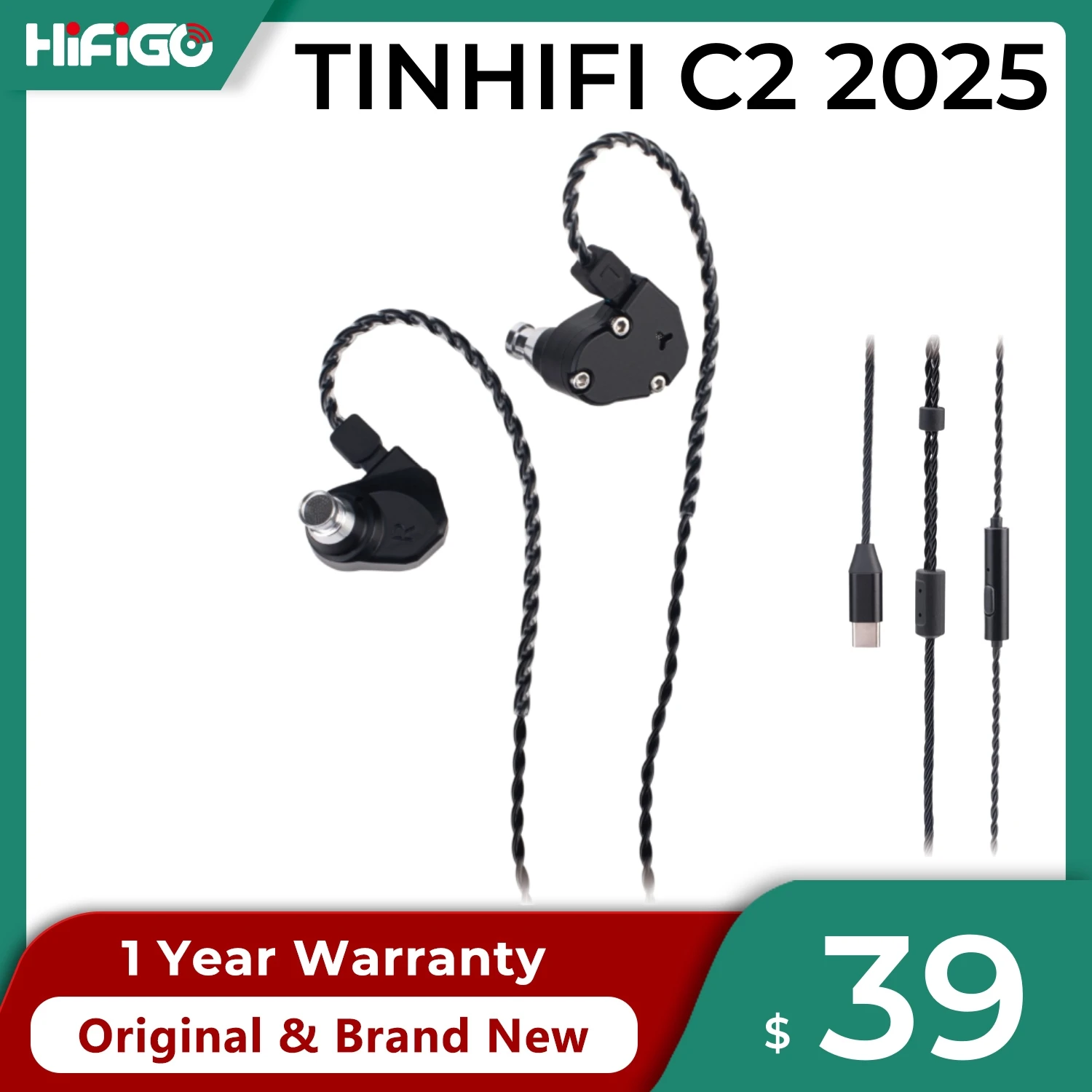 TinHiFi C2 2025 IEM PU+LCP Diaphragm Dynamic Driver In-Ear Earphone with PCM 32 bits/384KHz Type-C Cable HiFi DSP Earbuds