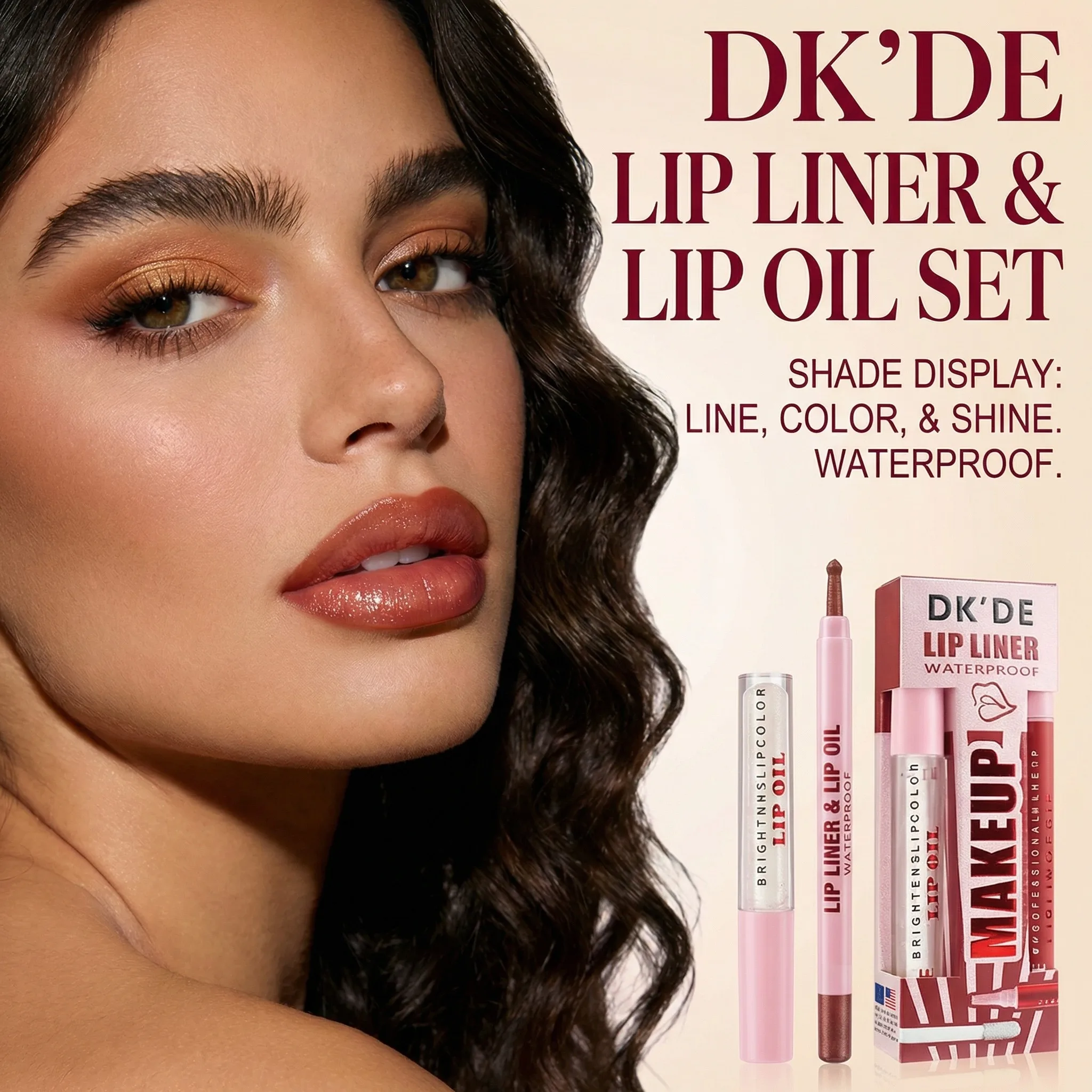 2 PCS Lipliner Lip Oil Sets Moisturizing Waterproof Long-Lasting Smooth Delicate and Brightening Lip Makeup Women's Cosmetics