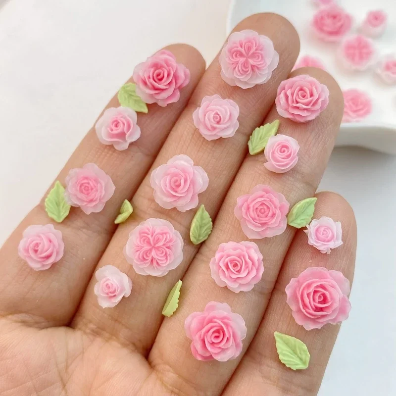 50 sztuk mieszane Nail Art żywica Cartoon różowe kwiaty seria Charms dżetów DIY Craft na paznokcie 3D dekoracje biżuteria — zdjęcie 2
