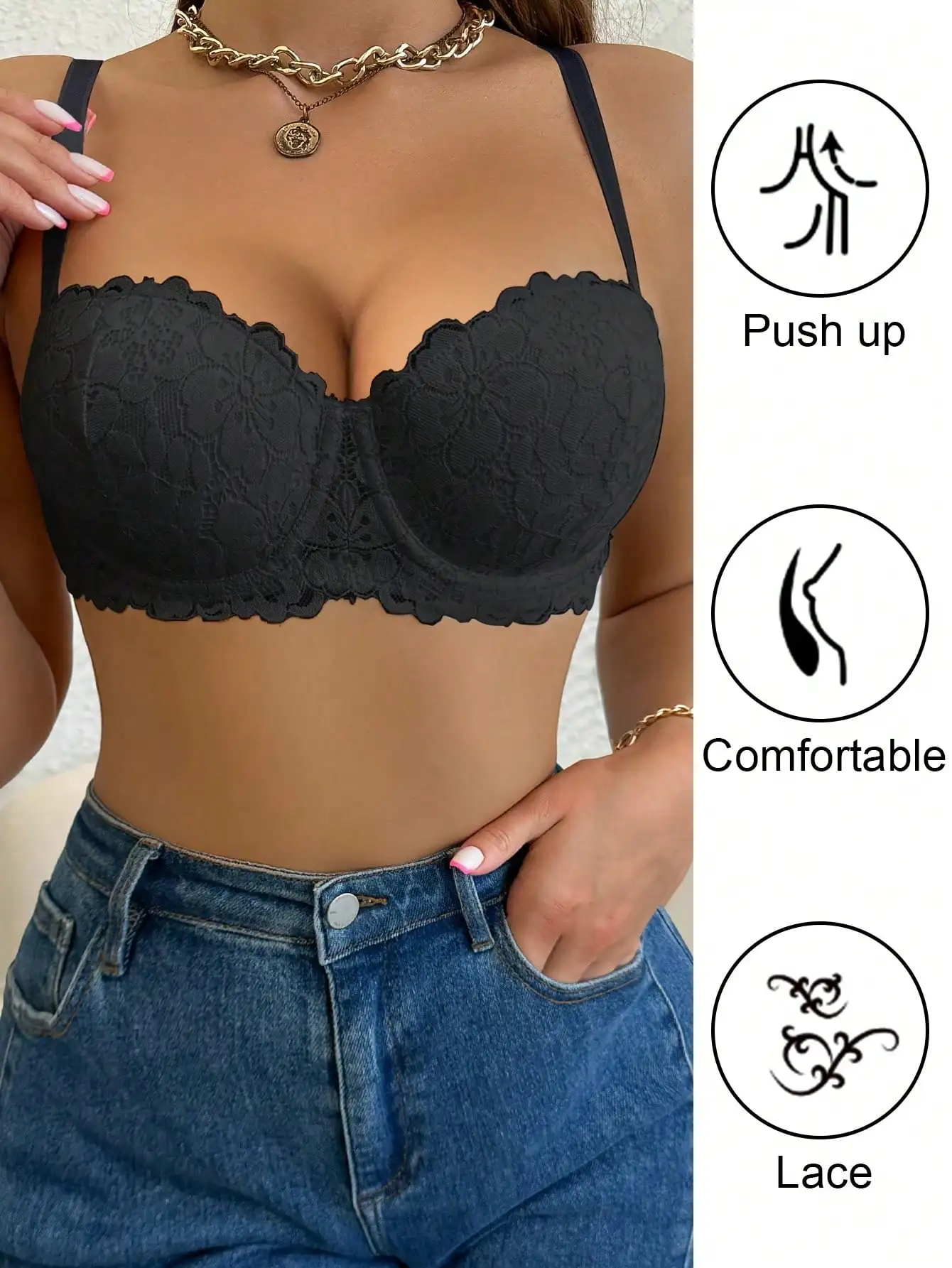 

Женское сексуальное кружевное удобное нижнее белье пуш-ап с получашкой и съемными бретелями для повседневной носки