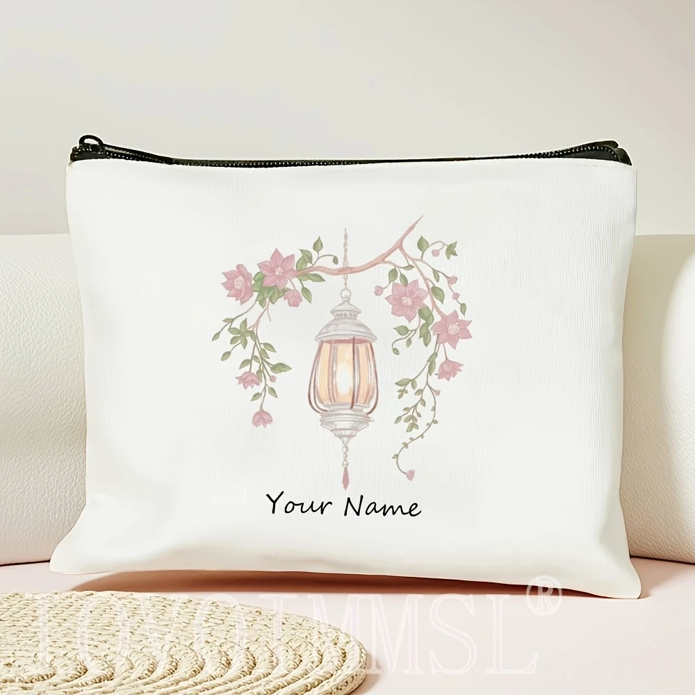 Personalized Floral Star Moon Zipper Bag Custom Image Name Pink Heart Ideal Ramadan Valentine Wedding Gift For Women Friends