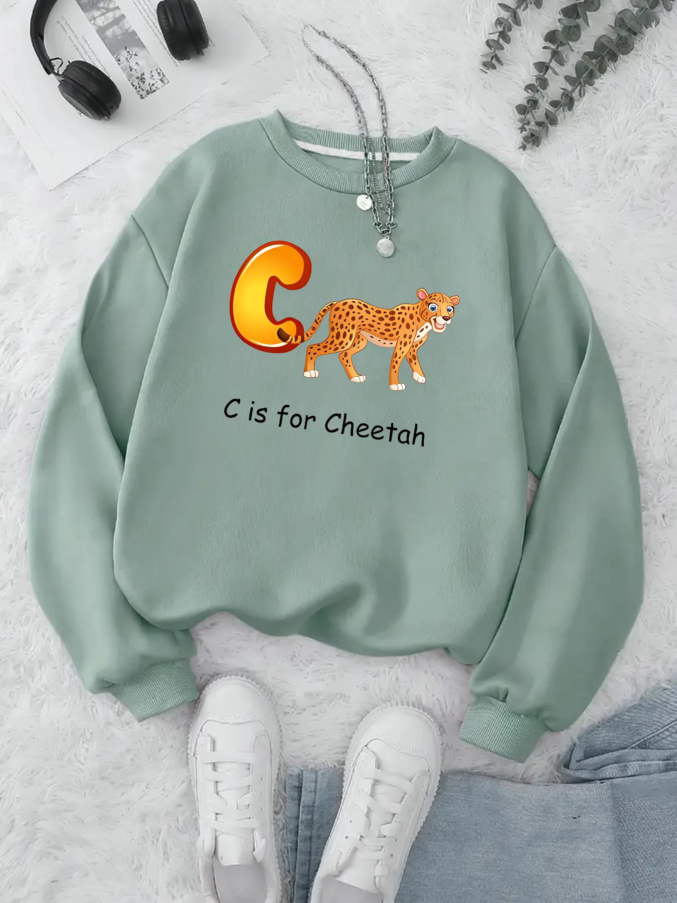 2024 Autumn Winter Animal C Is For Cheetah Print Casual Sweatshirts Streetwear Hiphop Fashion Funny Sports Hoodies