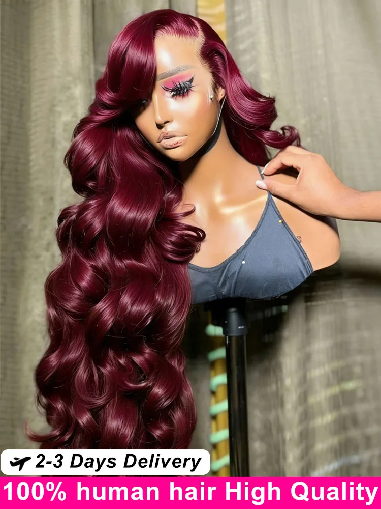 

40 42 дюйма 99J Бордовый 13x6 Парики из натуральных волос на кружеве спереди Бразильские вьющиеся влажные и волнистые HD Парики из кружева на фронтальной части для женщин Плотность 250