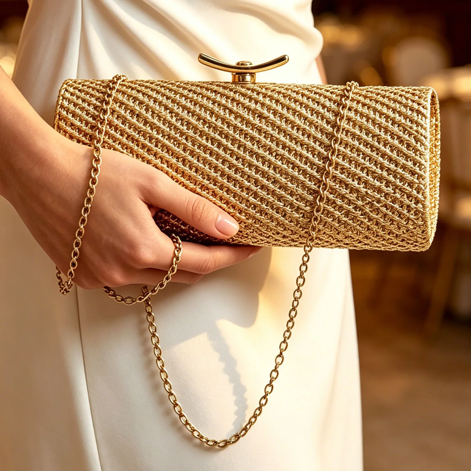 Woven Cylindrical Women's Evening Bag Luxurious Solid Color Handbag Stylish Party Wedding Clutch Elegant Versatile Crossbody Bag view 2