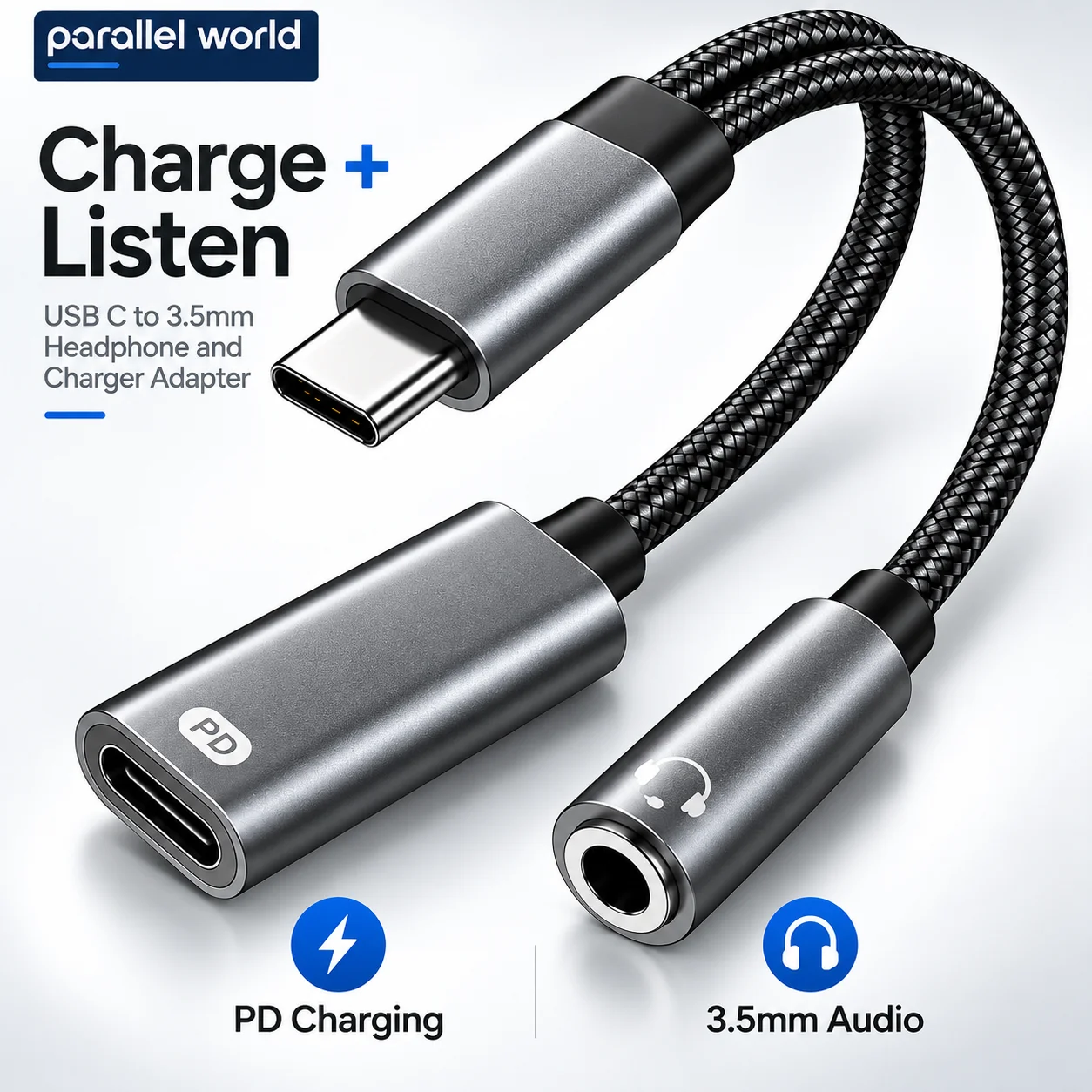 USB C to 3.5mm Headphone and Charger Adapter,2 in-1 USB C PD 3.0 Charging Port to Aux Audio Jack and Fast Charging Dongle Cable