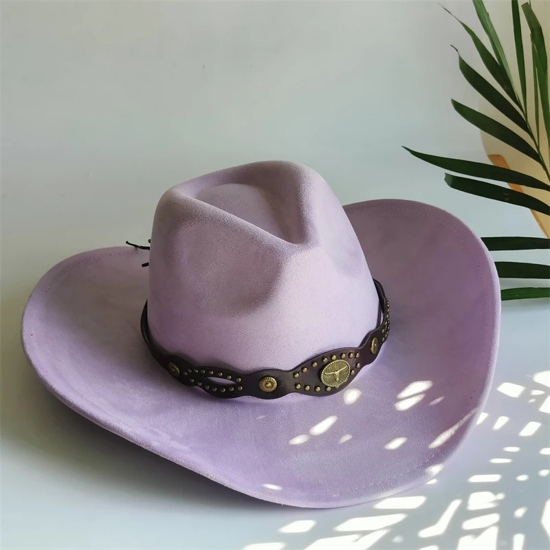 Breite Krempe Cowboyhüte für Damen, Retro Cowboyhut, Herren Jazzhut, Wildlederhut, Filzhut, Vintage Panama Sombrero Hombre – Detail 7