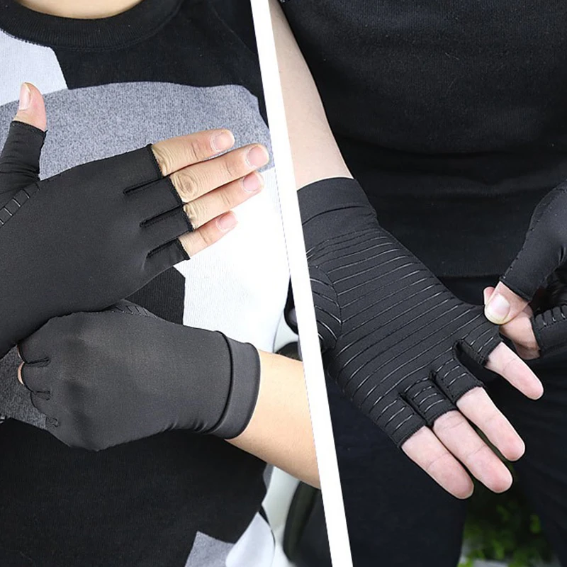 Copper Fiber Compression Gloves Joint Pain Relief Half Finger Anti-slip Therapy