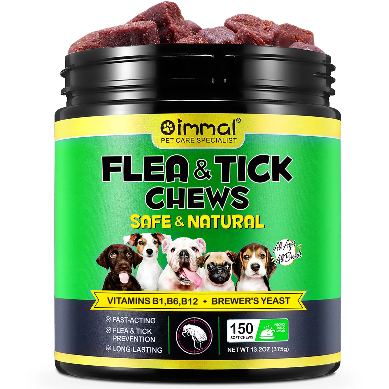 Flea and Tick Prevention 150 pcs Chewables Peking Duck Flavor Supplement for Dogs Oral Flea Pills Pest Defense All Breeds & Ages