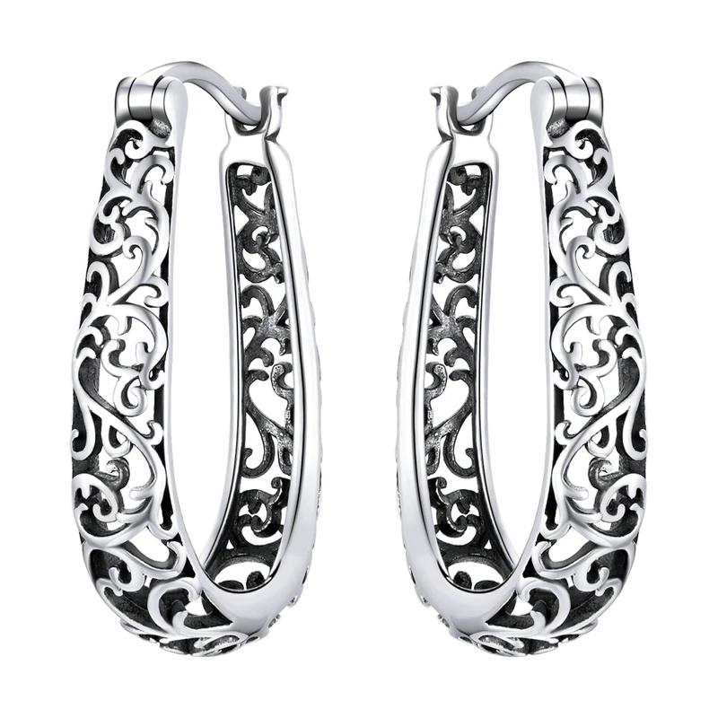 Bamoer Bamoer 18K Gold plaquée Filigree Hoop Boucles d'oreilles 925 Boucles d'oreilles vintage en argent sterling