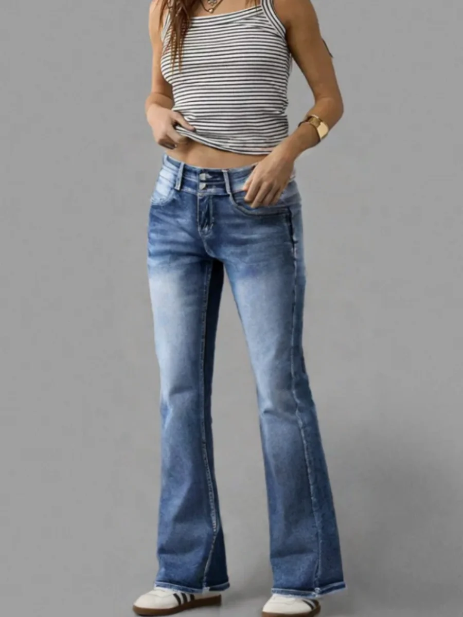 

【HME】High Waisted-Rise Embroidered Feather Bootcut Women's High Stretch Embroidered Flared Jeans - Fashionable, Casual