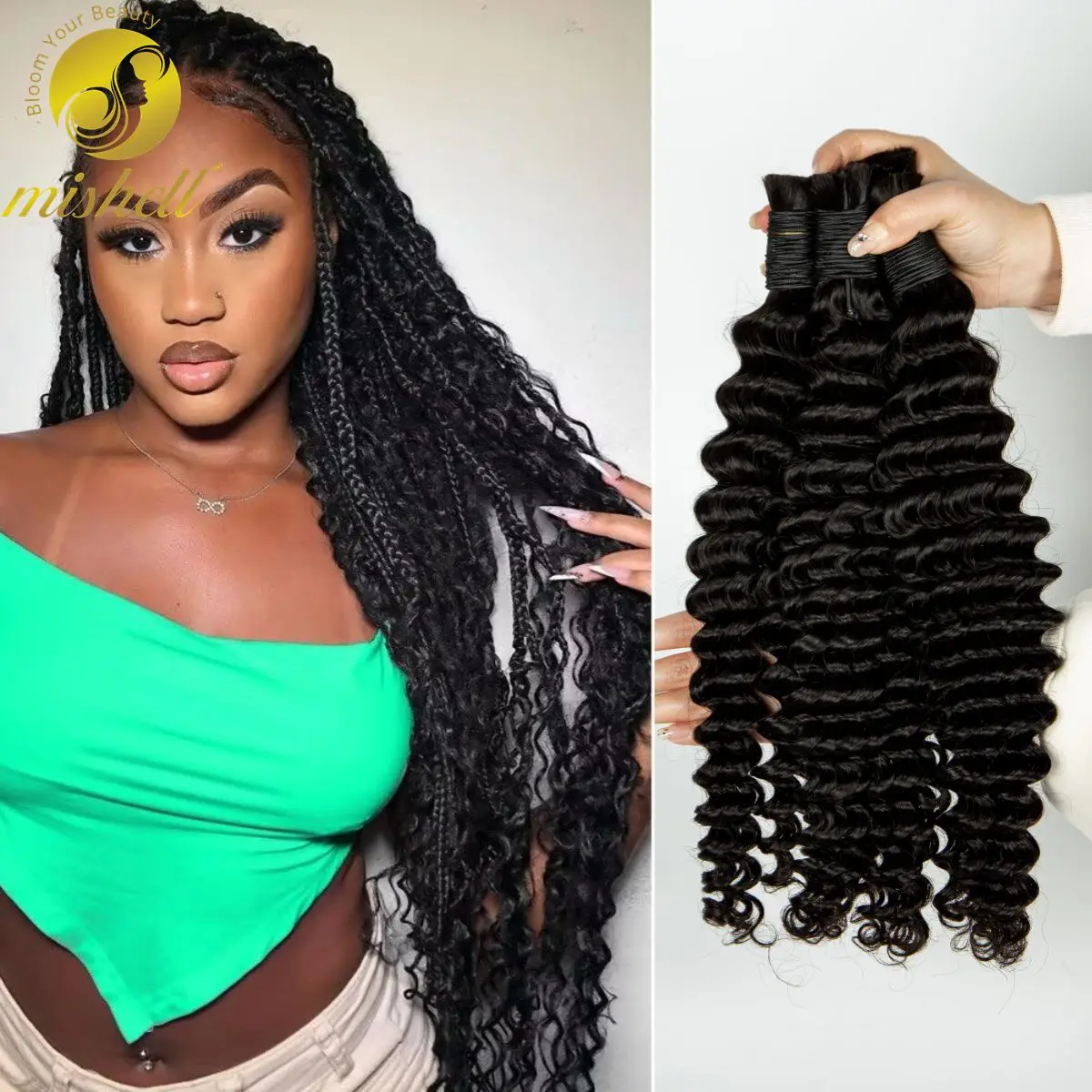 

28inch Deep Wave Bulk Human Hair for Braiding Curly Human Hair 100g/2 Bundles No Weft for Boho Braids 10A Virgin Hair Extension