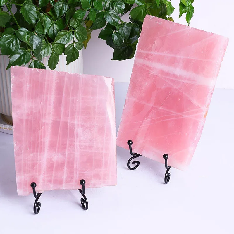 Rose Quartz Polished Slice with Rough Edges Decor Heart Chakra Irregular Natural Pink Crystal Gemstone Slab Love Stone Plates