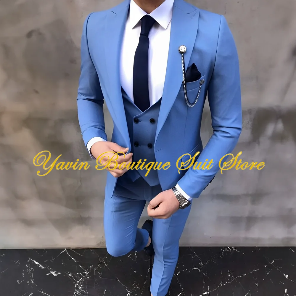 Formal Men Suits Wedding Groom Tuxedo Slim Fit Business Blazer Prom Party Jacket Pants Vest 3 Pieces Set
