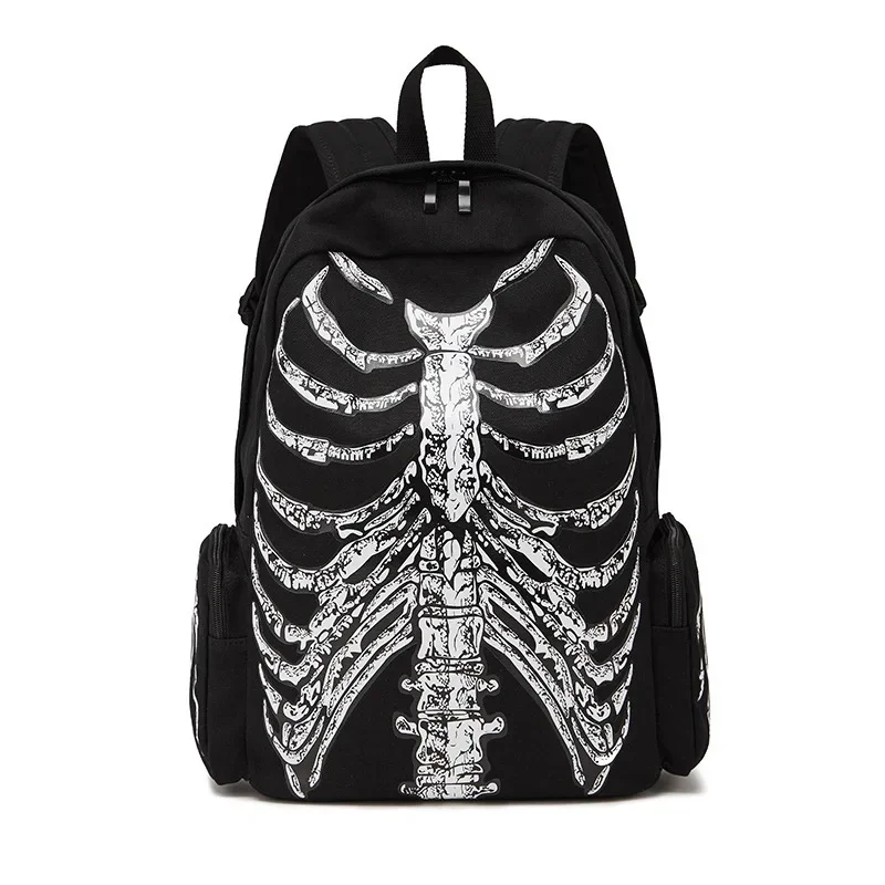 JIEROTYX plecak płócienny Halloween wielofunkcyjne torby szkolne Unisex czaszka plecak z nadrukiem gotycka torba podróżna — zdjęcie 2