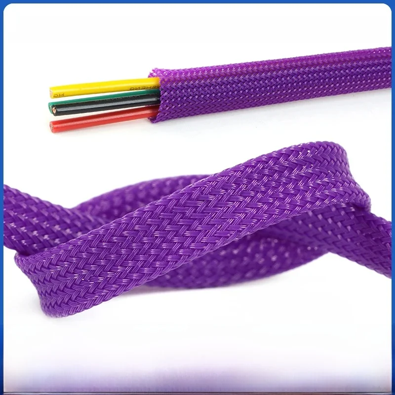 Manchon de câble tressé en l'horloge violet, gaine ronde extensible, protection de fil isolé haute densité, 2mm, 4mm, 6mm, 8mm, 10mm, 12mm, 14mm, 16mm, 20mm, 25mm, 30mm, 40mm