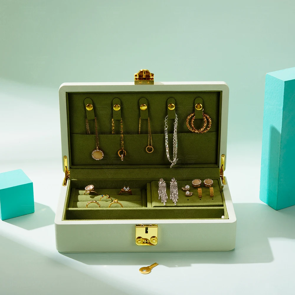 Luxury Jewelry Box Organizer – PU Leather Multi-Compartment Storage for Rings, Earrings, Necklaces – Elegant Display Case