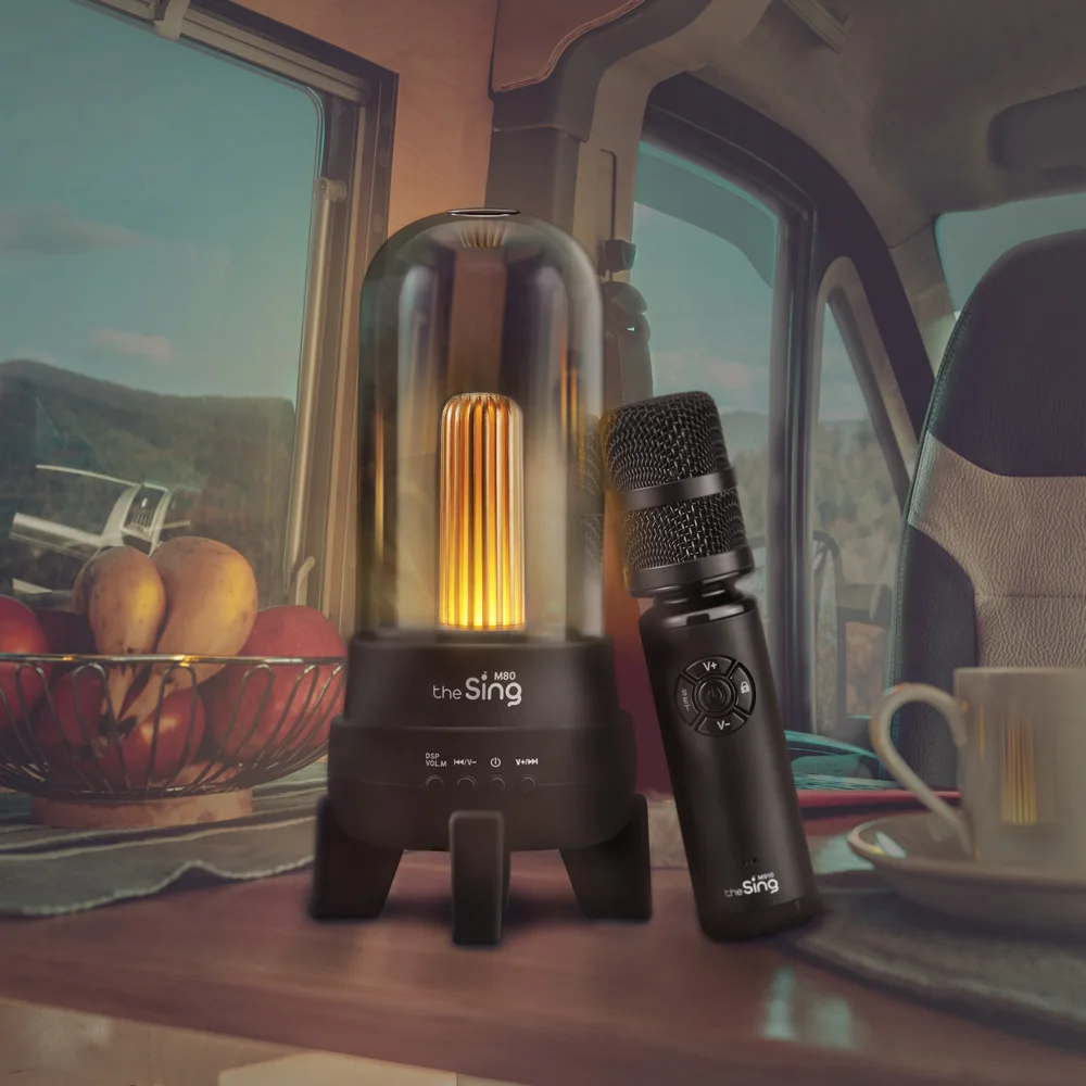 The Thing LED lamp Bluetooth microphone with an undirectional Bluetooth speaker