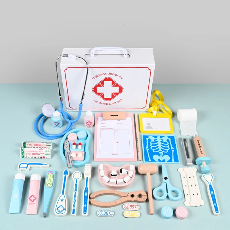 

Children Wooden Doctor Pretend Play Set Toys Kit Nurse Role Act Game Set Simulation Medical Accessories Bag For Kids Xmas Gift