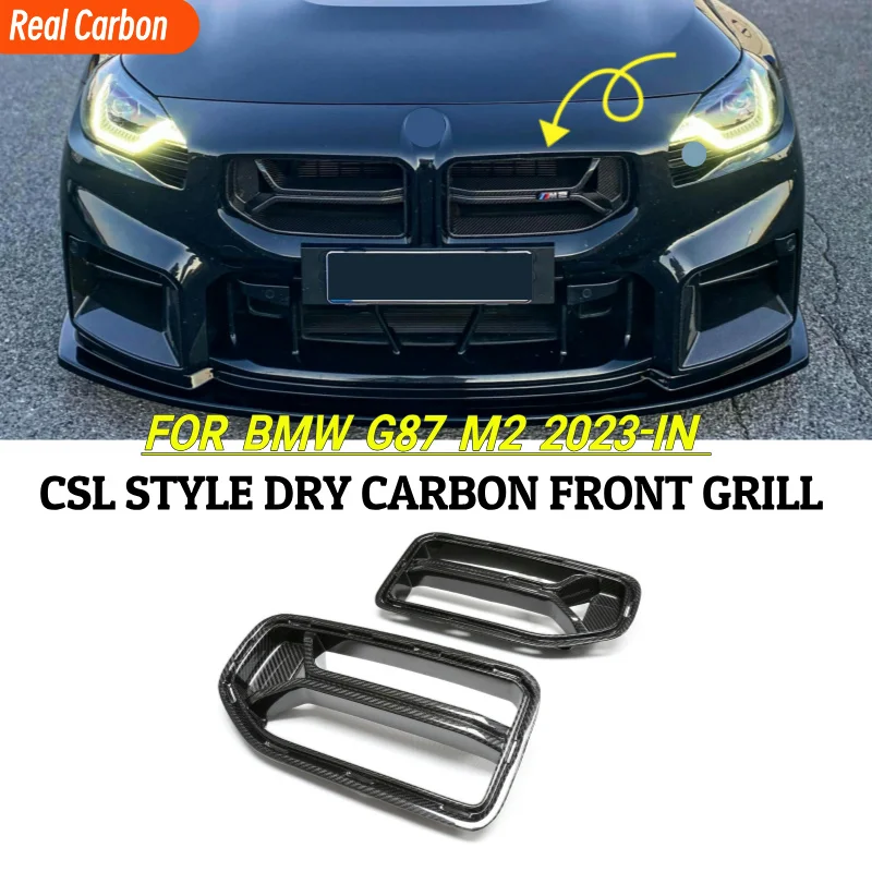 

For BMW M2 G87 2023+ Grill CSL Style Dry Carbon Fiber Racing Grills Front Bumper Air Vent Cover Trim Mesh Grill Frame Body kit