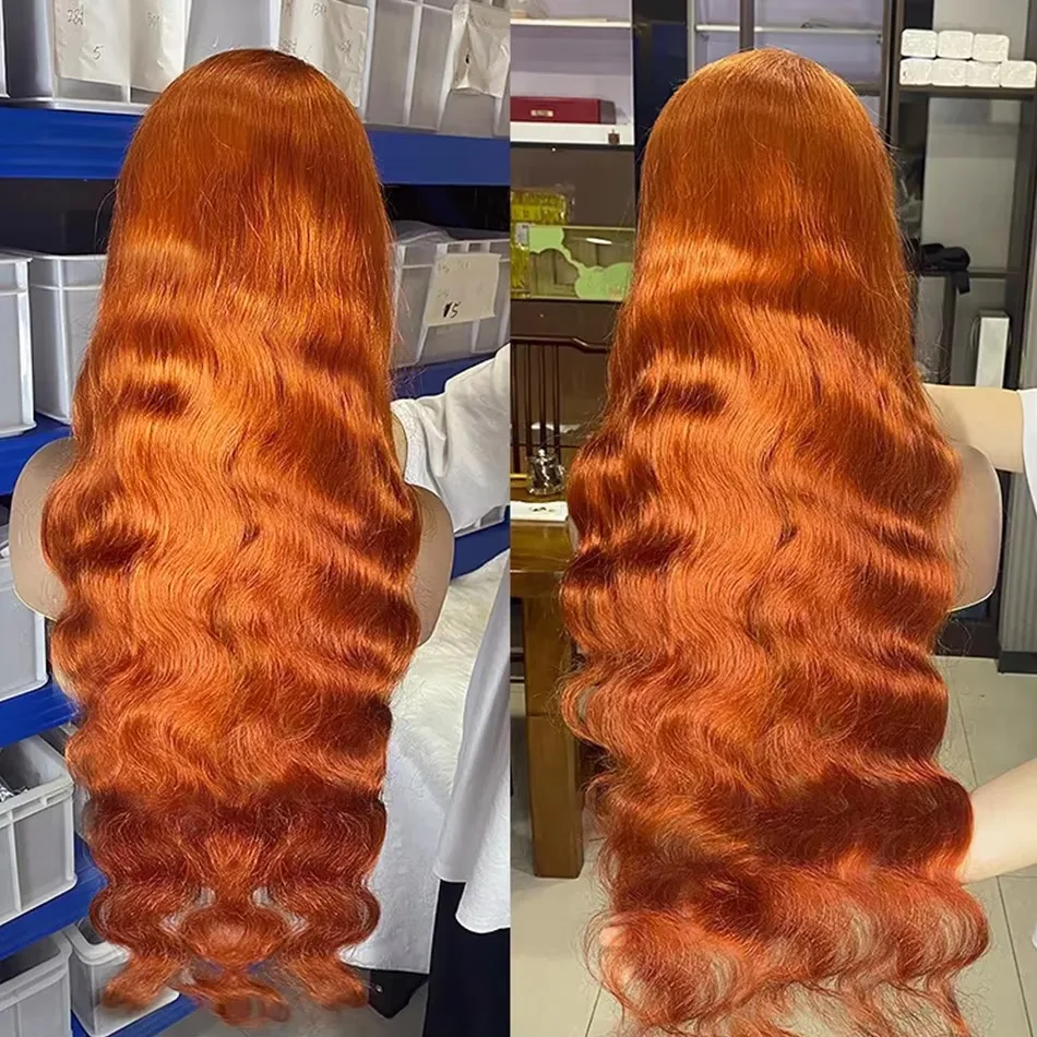 30 40Inch Orange Ginger Body Wave 13x4 HD Transparent Lace Frontal Wig Brazilian Color 13x6 Lace Front Human Hair Wigs For Women