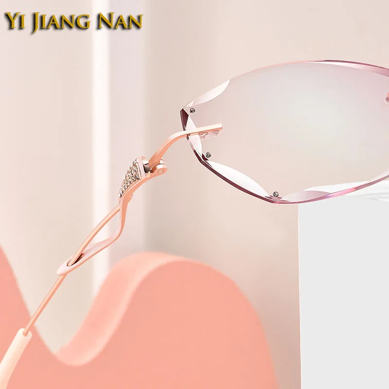 Women Titanium Diamond Trimmed Fashion Tint Color Lens Optical Prescription Glasses Frame Lightweight Eyeglasses Trend Eyewear