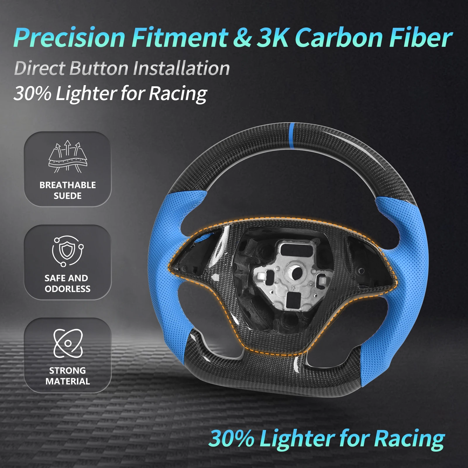 For Chevy Corvette C7 Real Carbon Fiber Steering Wheel