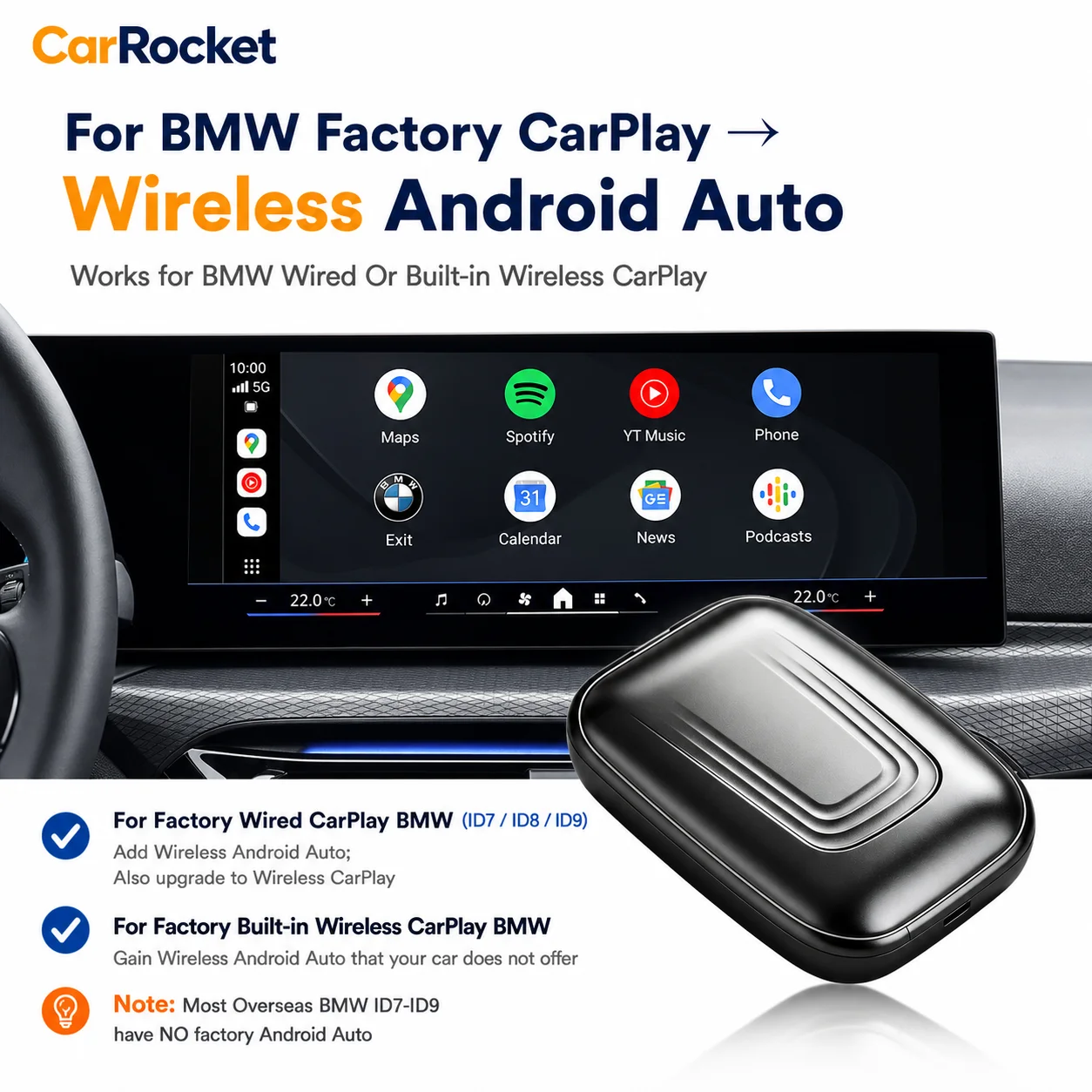 CarRocket Wireless CarPlay Wired Carplay to Wireless Android Auto Hicar Carlife For Bmw X3 X5 X6 X7 3 4 5 7 Series Plug &play