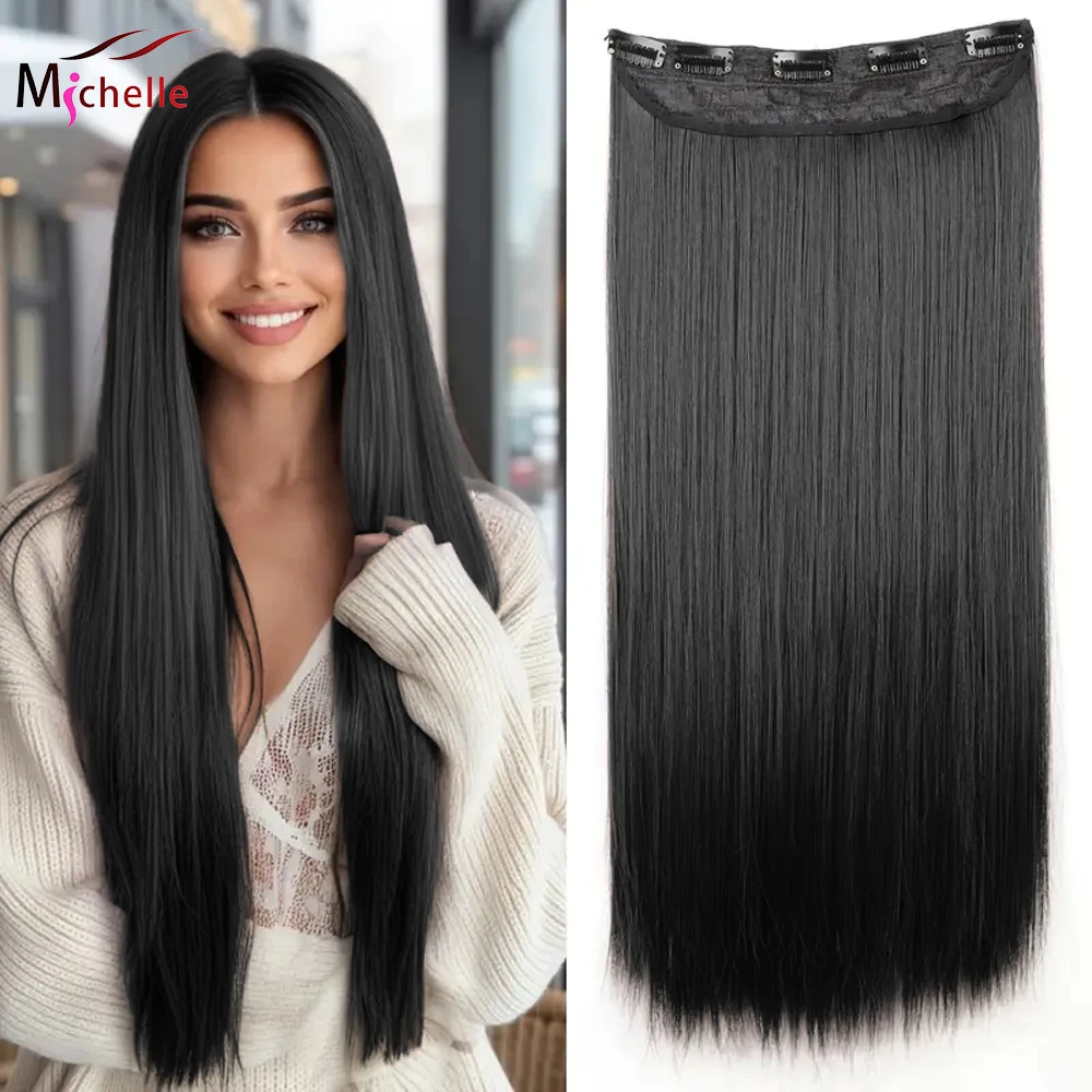 5 Clip One Piece Clip in Hair Extensions Straight Real Human Hair Clip in Extensions 3/4 Full Head Hair Extensions Straight Clip