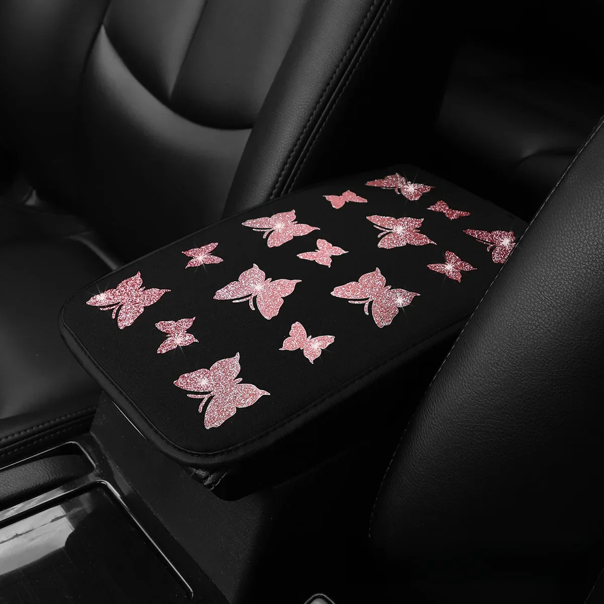 1 piękny motyl brokat Blingbling tkanina wodoodporna podkładka pod podłokietnik samochodowy 12,6 "X7,5" akcesoria samochodowe dla kobiet — zdjęcie 2