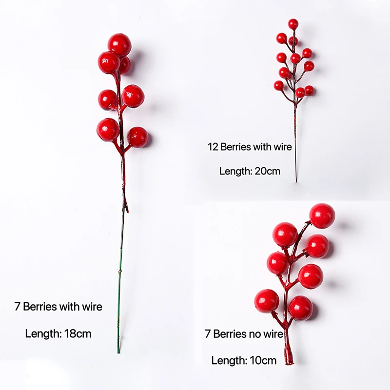 30pcs Red Christmas Berry Branch With Wire Bouquet Imitation Fruit Home Festival Wedding Handmade DIY Decorative Garland