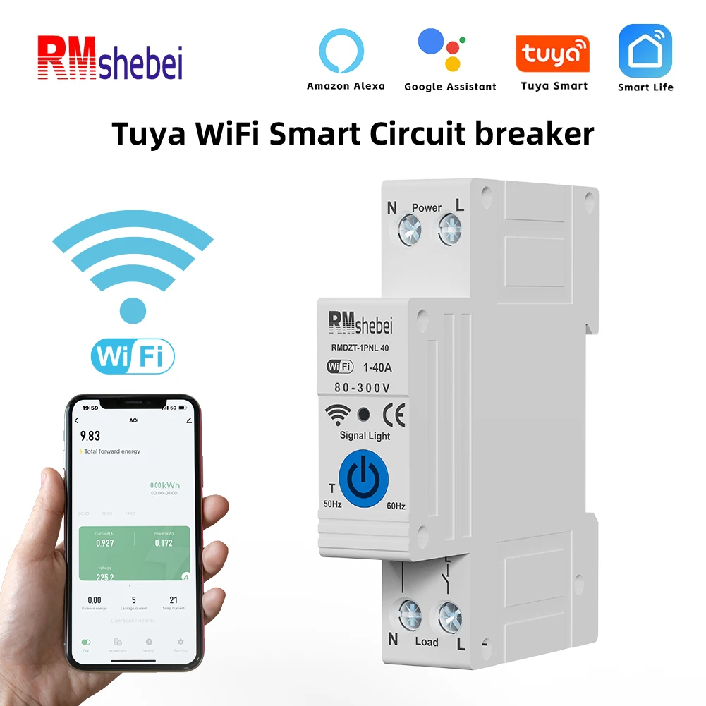 RMshebei tuya smart switch wifi circuit breaker 1 pole 63a zhejiang wenzhou mcb with timer tuya smart home products