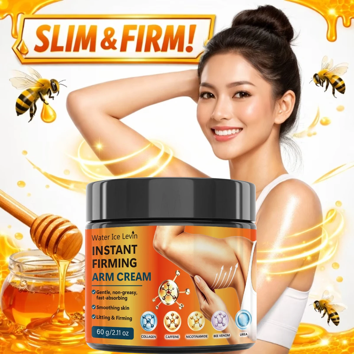 Water Ice Levin Arm Skin Care Cream With Collagen Caffeine Niacinamide Gentle Non‑Greasy Body Cream 60g