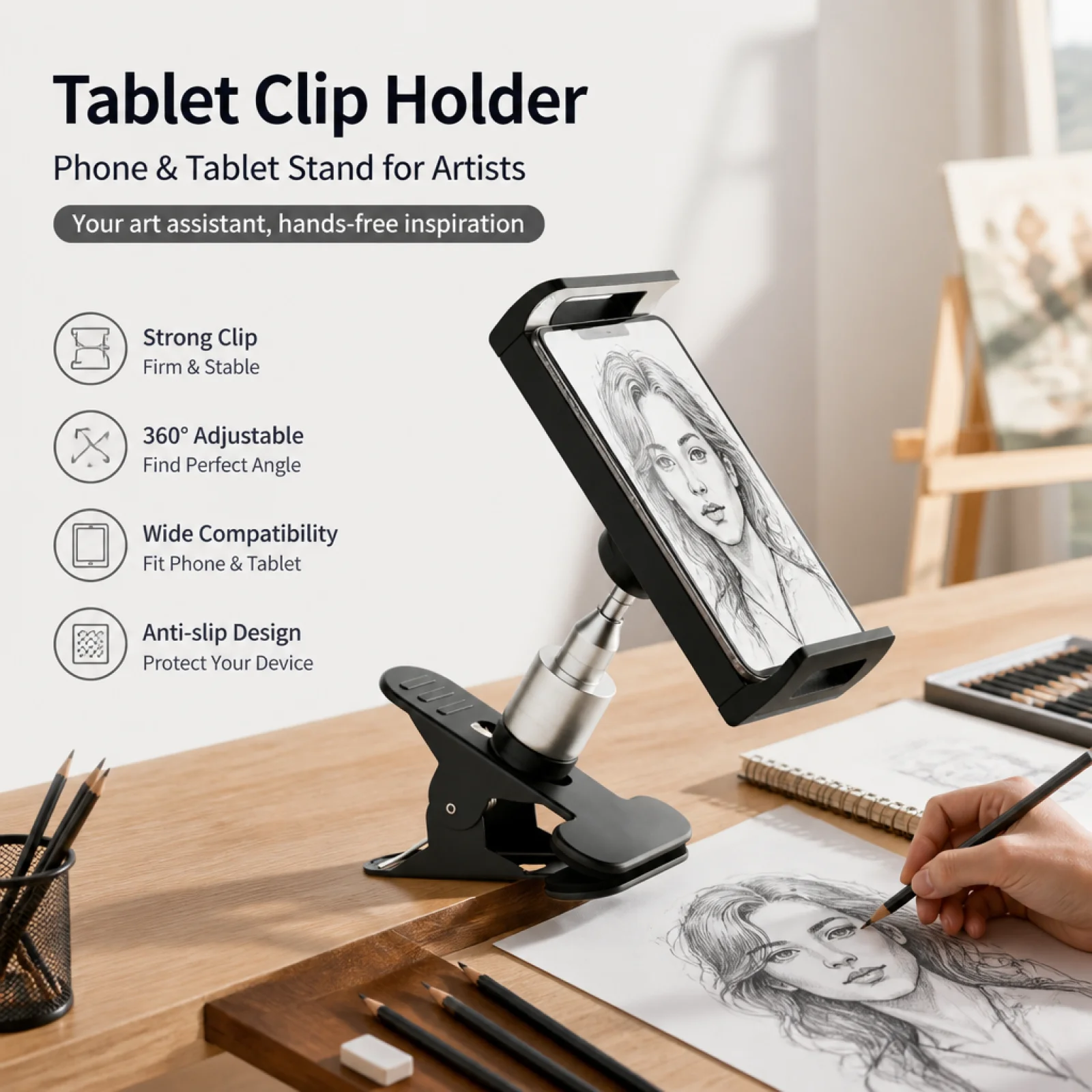 Drawing Board Clip Holder Simple Tracing Support Sketching Practical Accessories Black Mobile Phone Clamp for Studio Home Office