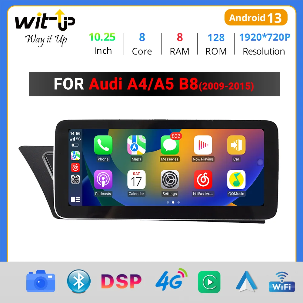 

Wit-Up For Audi A4 B8 A5 Upgrade 10.25 inch Android13 Touch Screen Upgrade Stereo Autoradio Android13 Wireless Carpaly 2009-2016