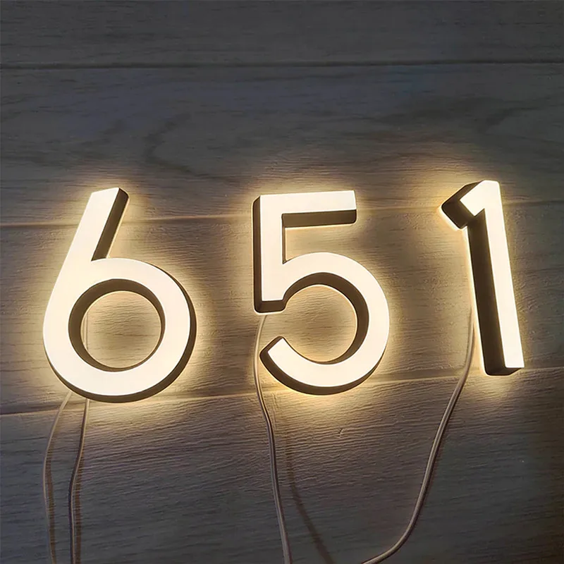 Double-side LED Lighted House Numbers Custom Business Logo Outdoor Metal Letter Sign Plate Stainless Steel Acrylic Plaque