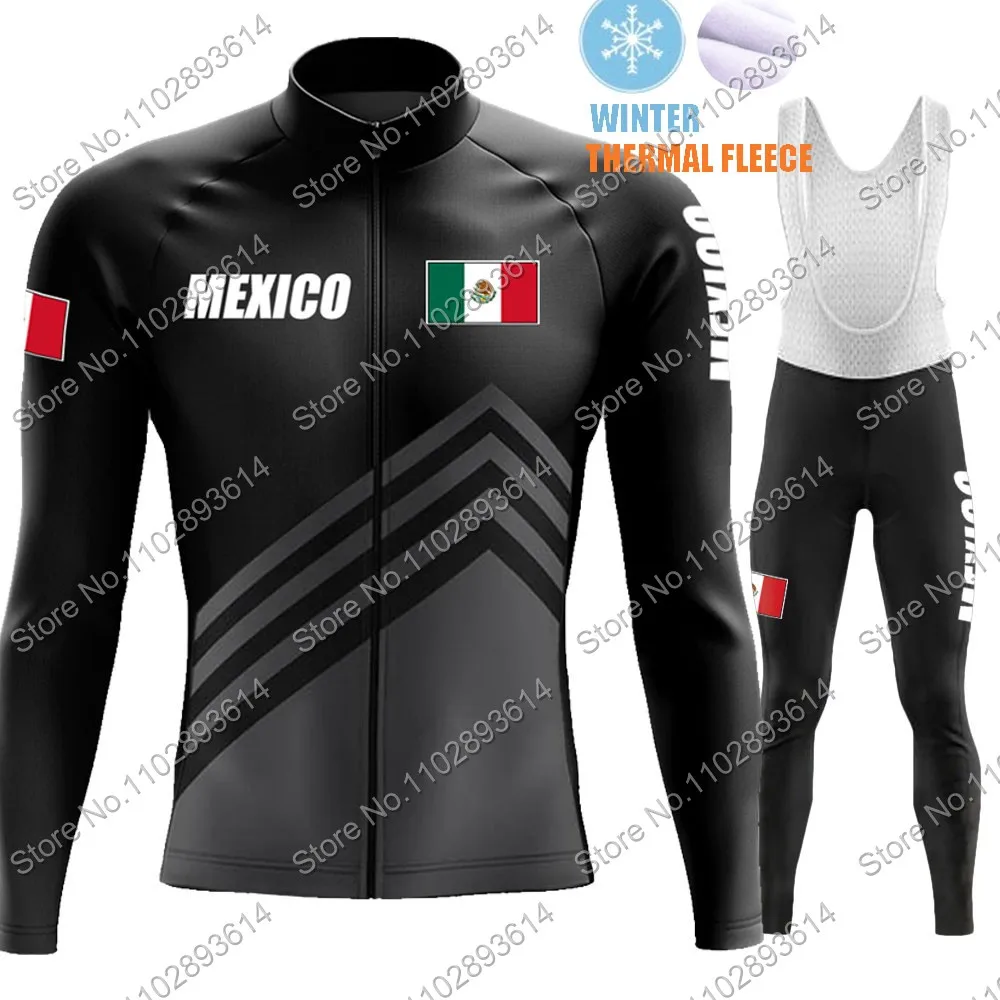 Winter Mexico National Team 2024 Cycling Jersey Mexican Set Mens Long Sleeve Clothing Suit MTB Bike Road Pants Bib Wear Kits