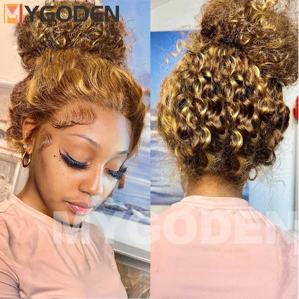 Real Invisi Strap 360 Full Lace Glueless Wig 30 Inch Highlight 250 Density Curly Human Hair Lace Front Wig Deep Wave Frontal Wig