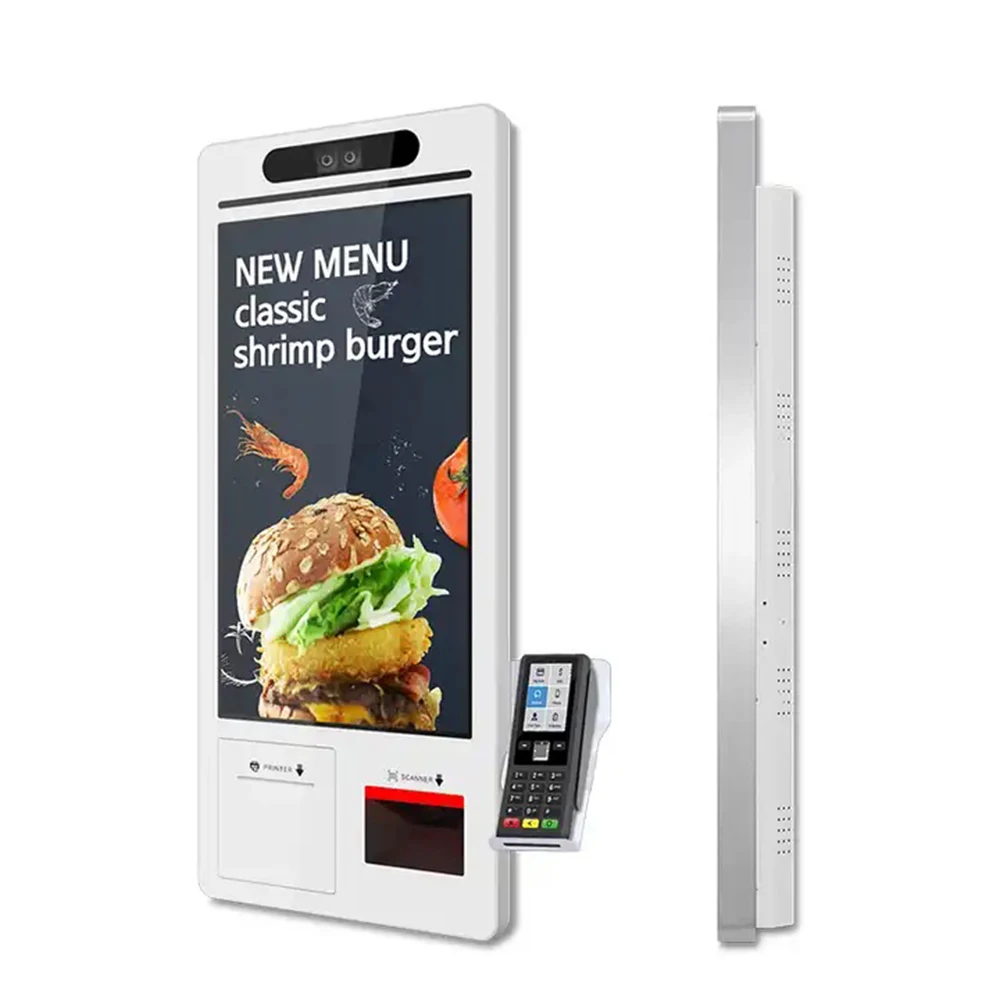 21,5", 24" Zelfbestelende kiosk voor restaurants Android of Windows OSD, touchscreen, 80 mm printer, scanner, Handheld POS-houder