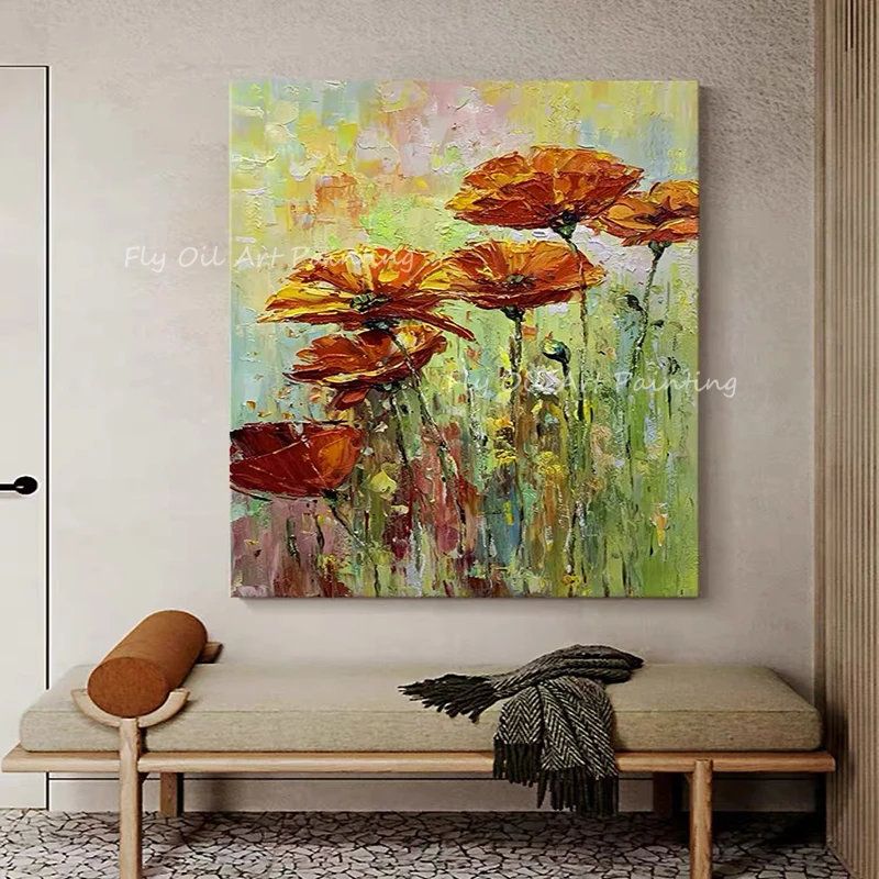 

100% Handmade colorful flower modern picture landsdcape thick square classic oil painting home decoration as a gift unframe