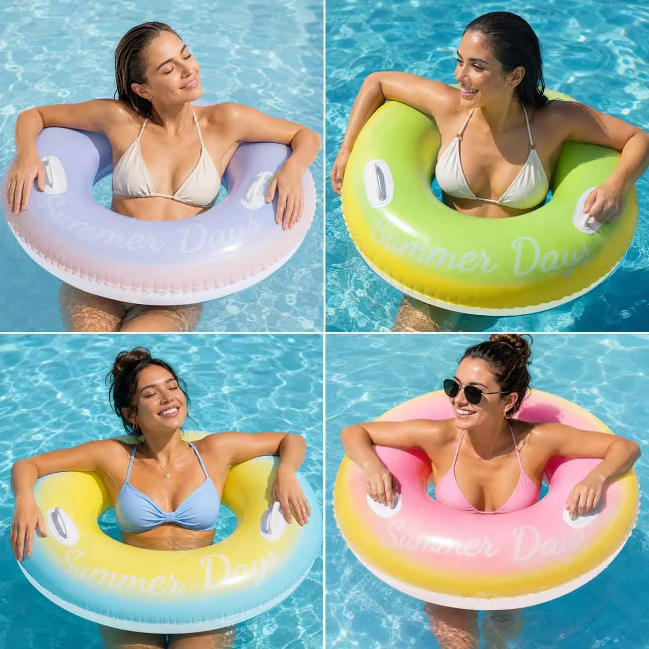 

Gradient Inflatable Pool Float Ring with Handles Adult Swim Tube Summer Water Floating Circle Beach Pool Party