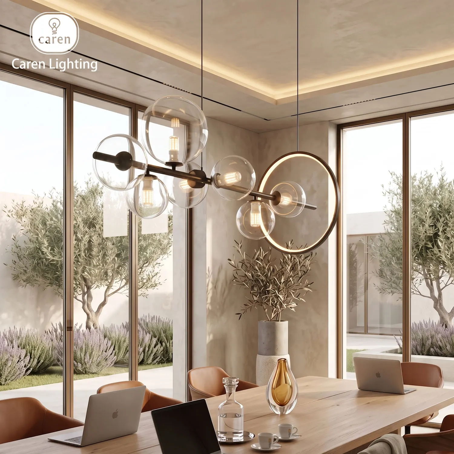 Nordic Minimalist Restaurant Dinning Pendant Lights Stylish Glass Chandelier Lamp Bubble Inspired Classic Chandelier LED Ring