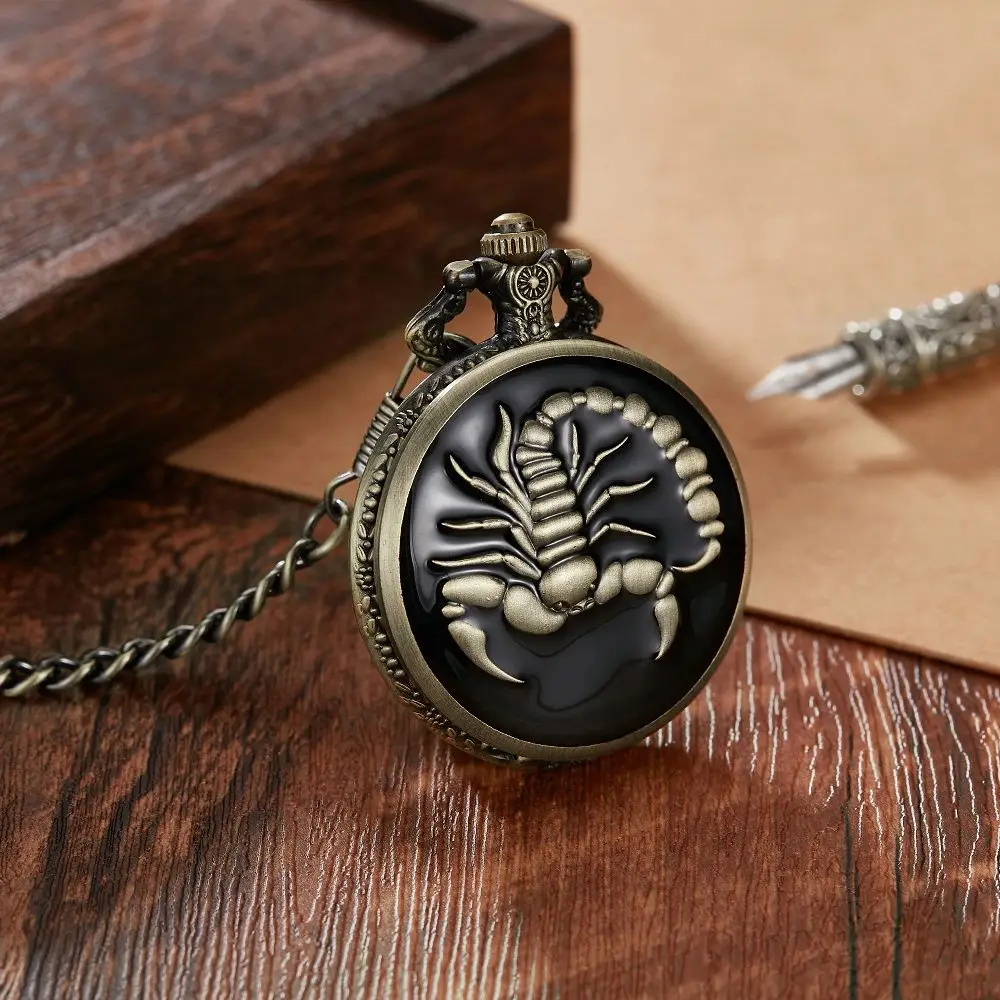 Creative Scorpion Devil Mechanical Pocket Watch Necklace Pendant Pocket Watch  Retro  Clock Ghost Souvenir Gifts for Men Women