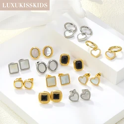 LUXUKISSKIDS Minimalist Enamel White/Black Shell Love Heart Earrings Stainless Steel Vintage Fashion Ear Studs Premium Jewelry