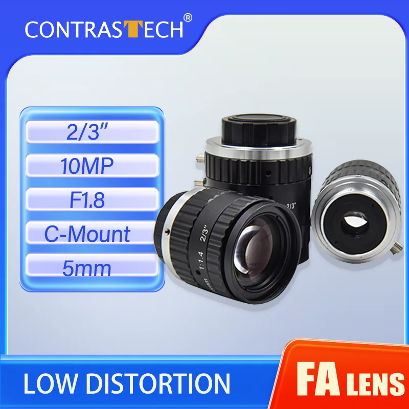 CONTRASTECH Industrial Cameras Lenses 10MP C Mount 2/3 Inch CMOS F1.8 5mm HD Fixed Focus Lens For CCTV Security Camera New