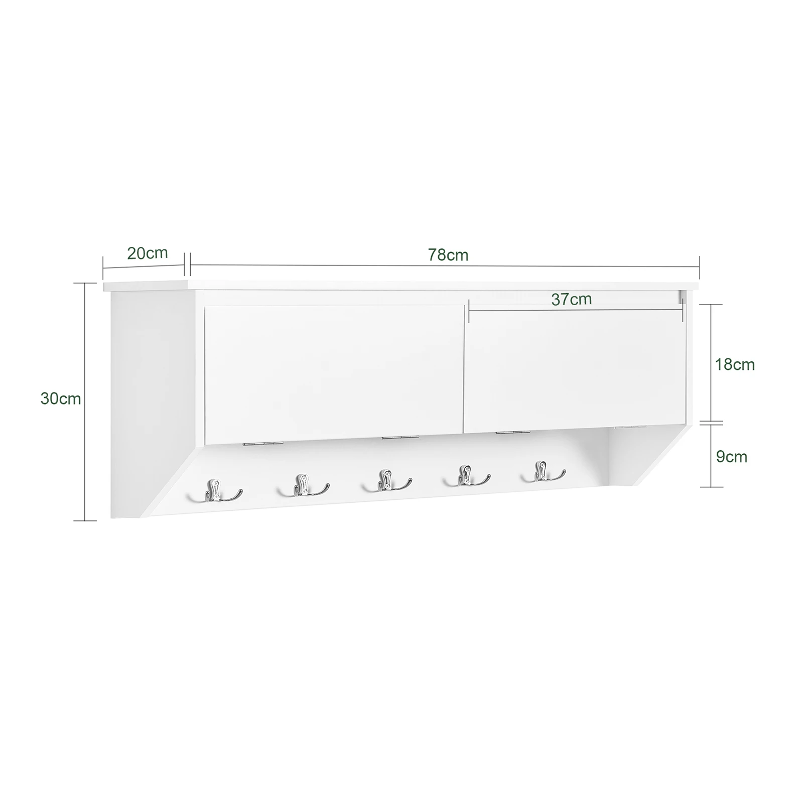 SoBuy FHK24-W Wandgarderobe Flurgarderobe Kleiderhaken Hängeregal mit 2 Klappen und 5 Haken Wandregal Garderobe – Detail 1