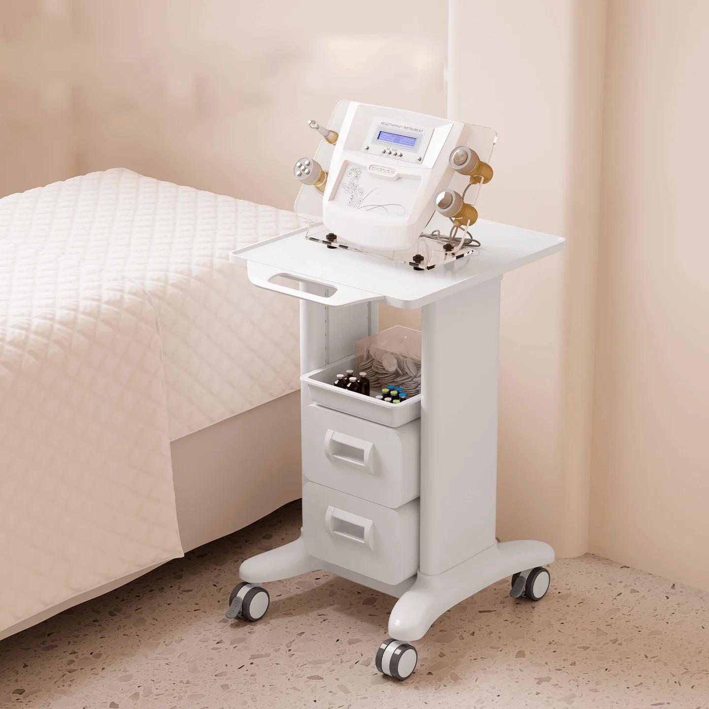 Beauty Salon Cart With 360 Rotate Casters Instrument Workbench Trolley Clinic Dental Single Drawer Storage Rack Mobile Trolley