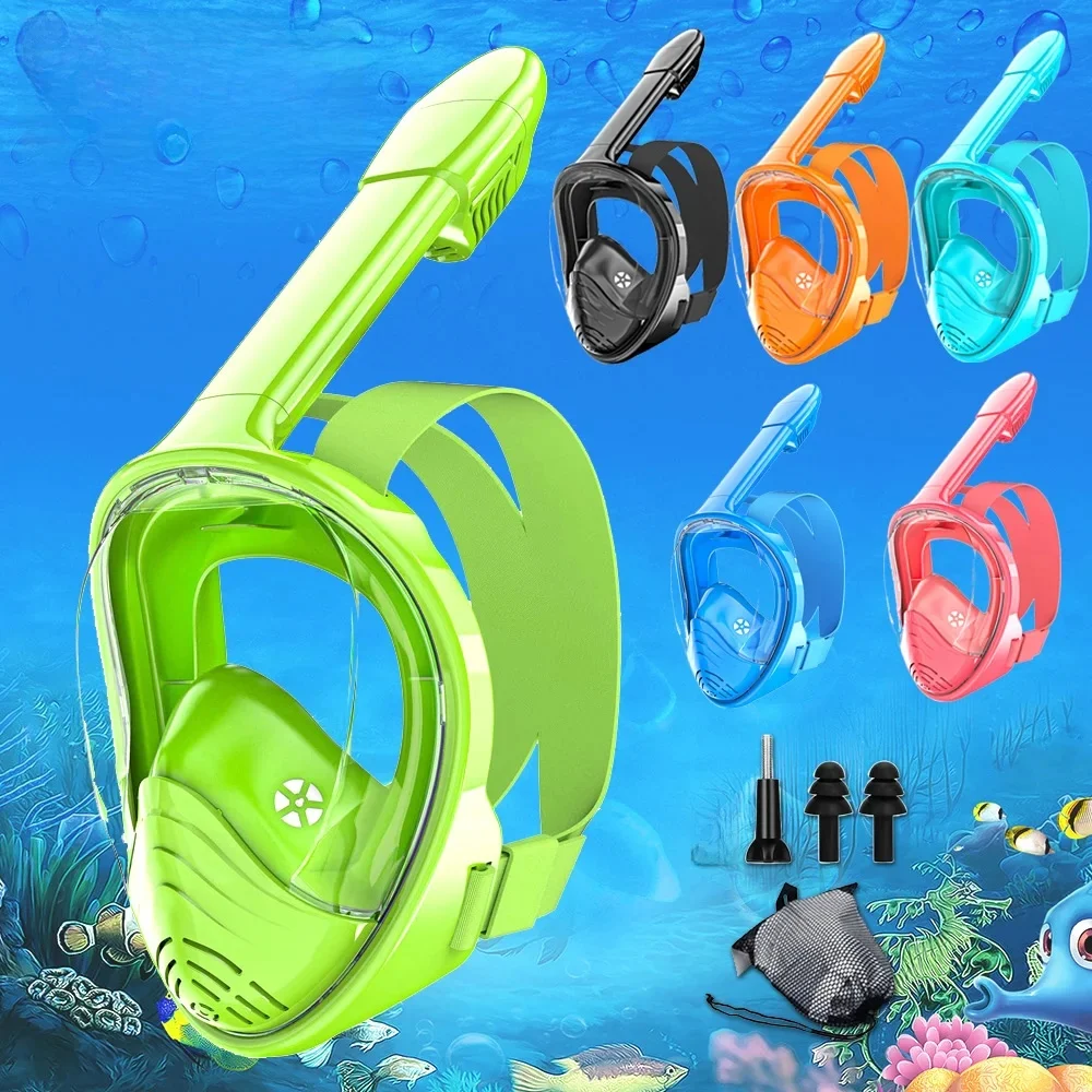 Vollgesichts-Schnorchelmaske für Kinder, Tauchmaske mit abnehmbarer Kamerahalterung, Weitsicht, beschlagfrei, auslaufsicher, Schnorcheln, Schwimmen für Kinder